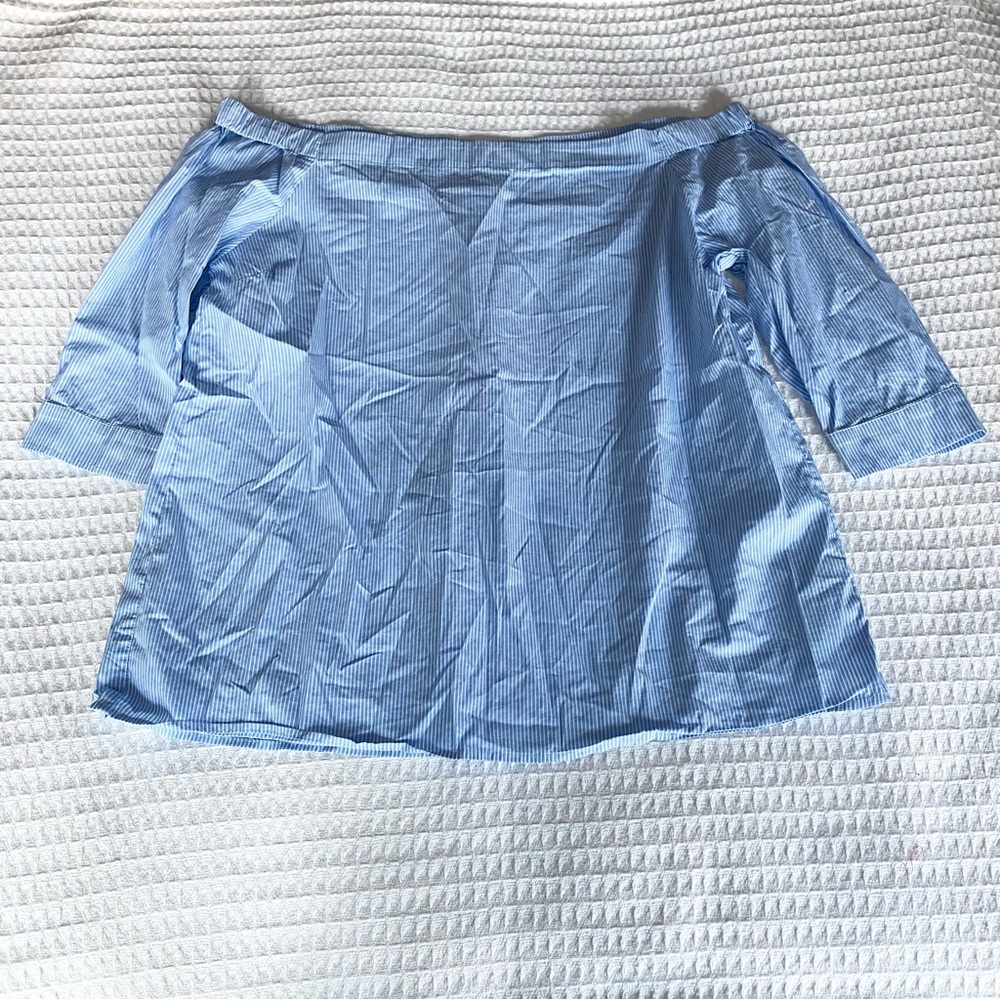 Halogen Blue Striped off the shoulder Blouse XL